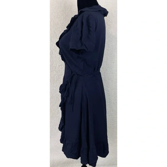 (NWT) SUNDAY BEST • Aritzia Navy Blue Savoy Ruffle Wrap Mini Dress, S - Picture 8 of 16